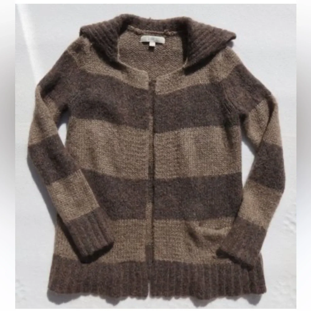 LOFT Mohair Brown Wide Stripe Open Cardigan Sweater XS - Picture 6 of 13